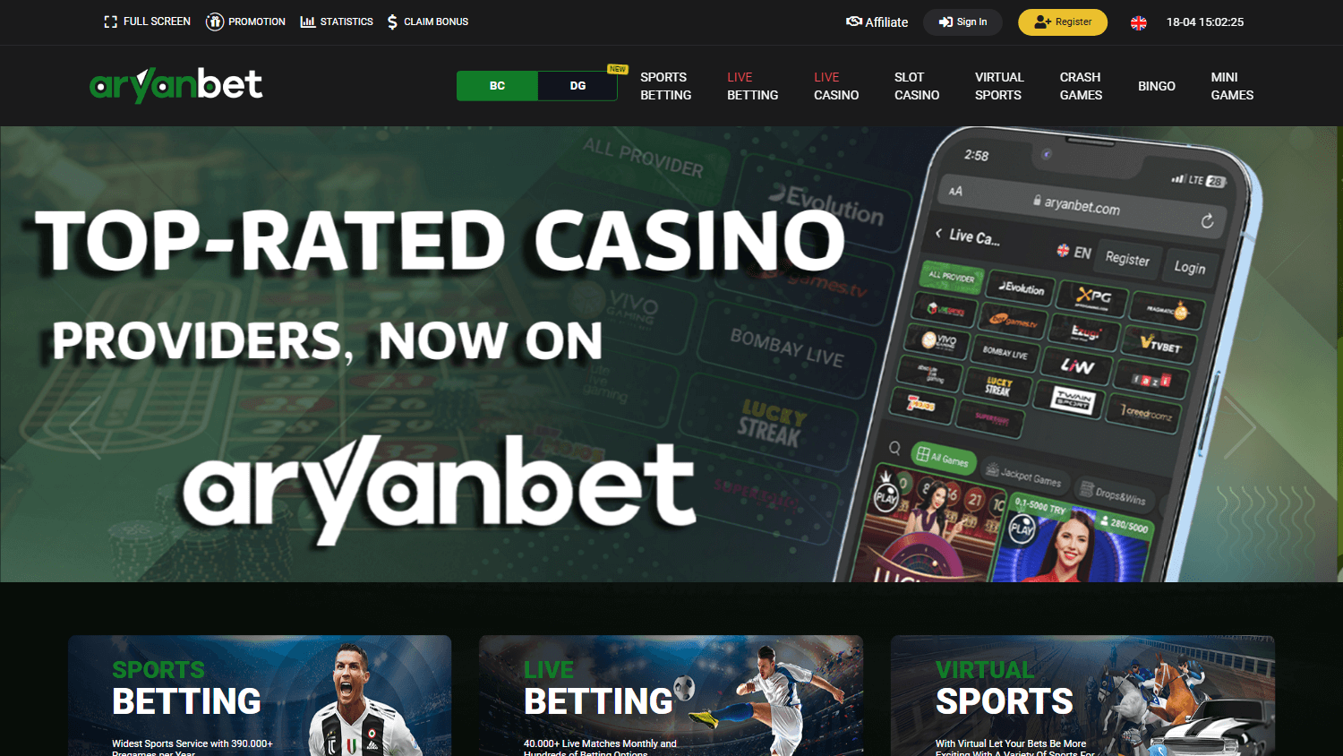Aryanbet Casino Desktop screenshot